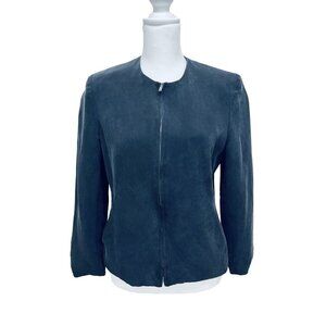 Jones New York Black Blazer Jacket Size 4 Women’s 100% Silk Front zipper